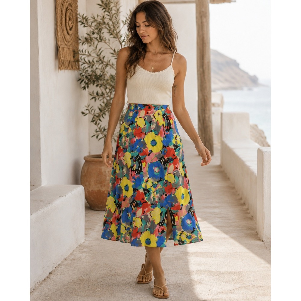 Cooperative Urban Outfitters Rayon Button Floral Midi Skirt Size 2 Boho-Chic